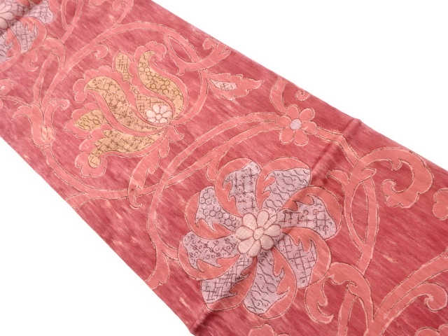 リサイクル　花唐草模様織出し袋帯